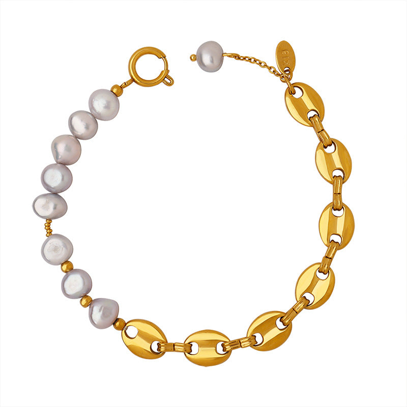 Gold Pearl Chain Bracelet