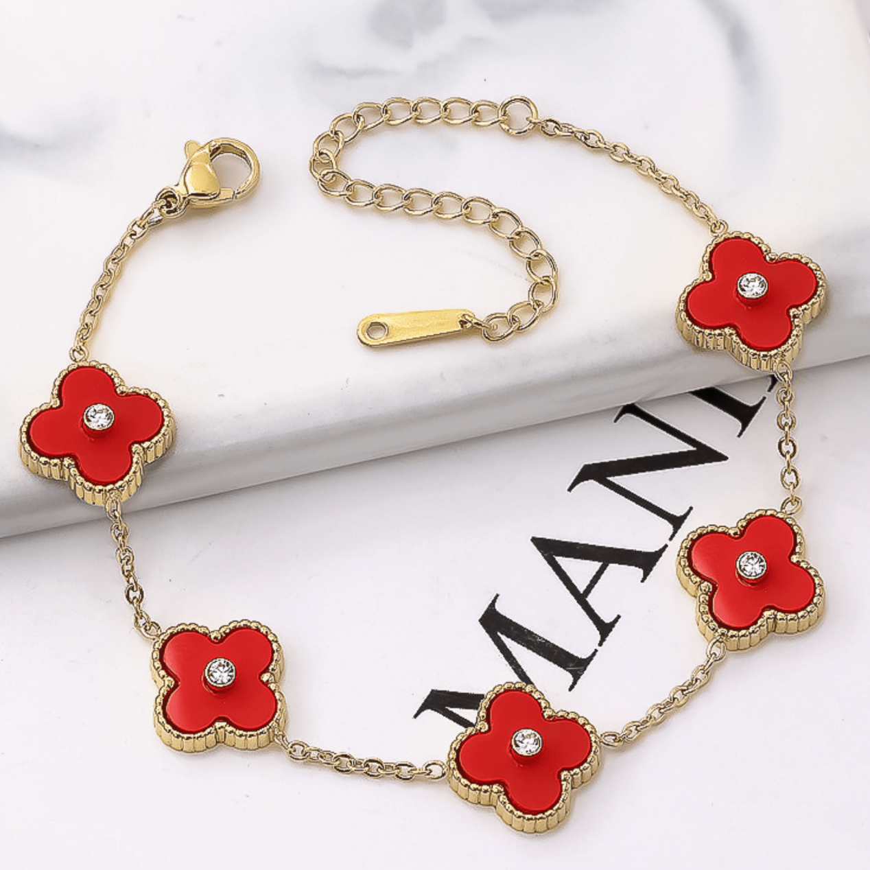 Red Crystal Clover Bracelet