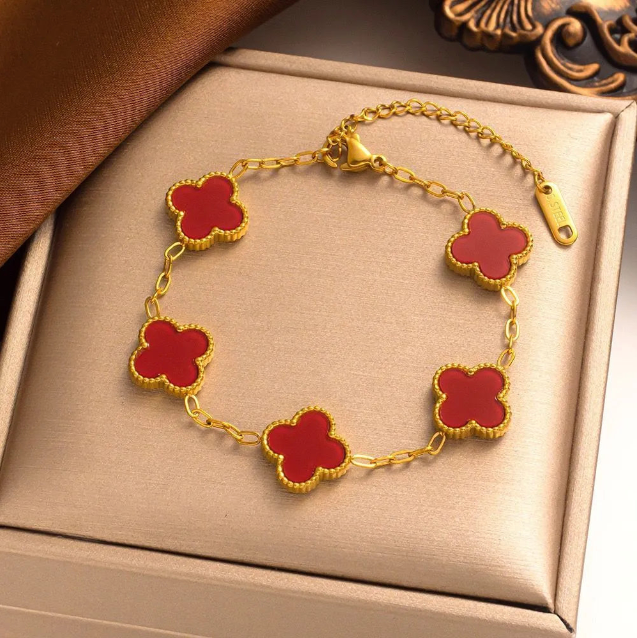 Red Five Clover Bracelet