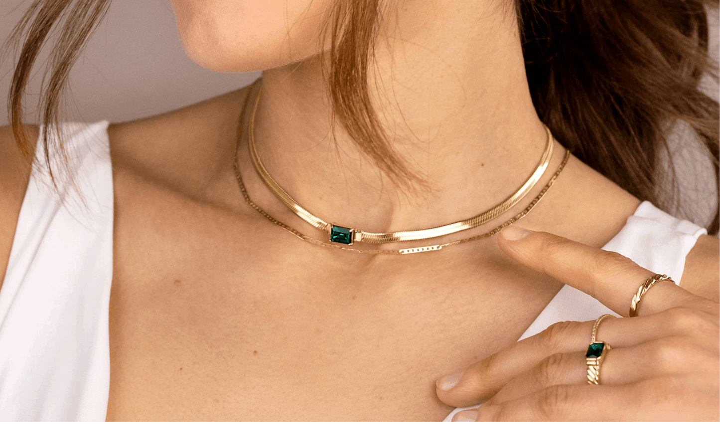 Emerald Herringbone Snake Chain
