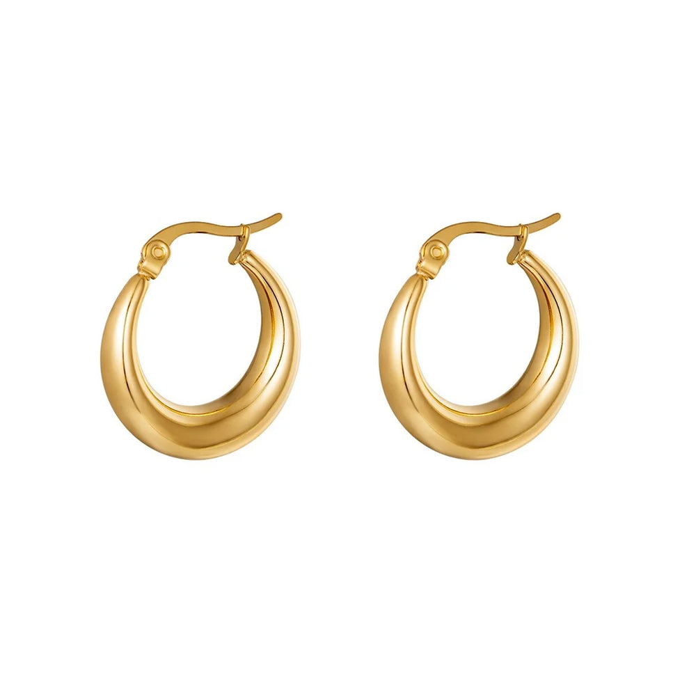 moon huggie earrings, white background