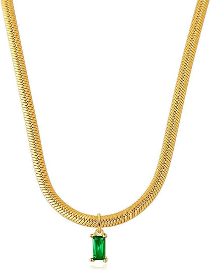 Emerald Pendant Snake Chain