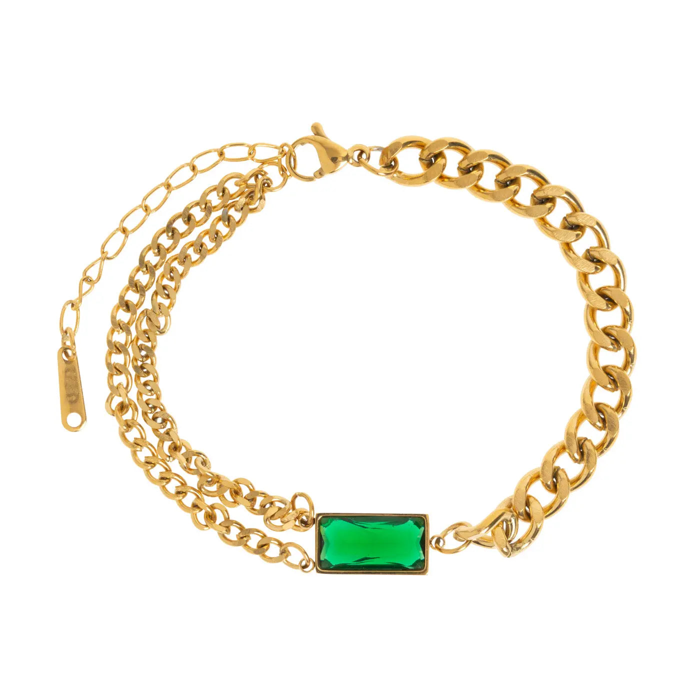 twin cuban link emerald bracelet, white background