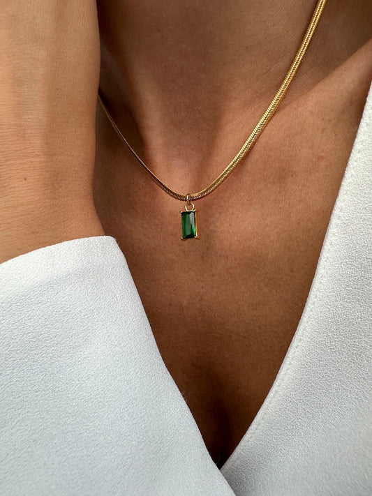 Emerald Pendant Snake Chain