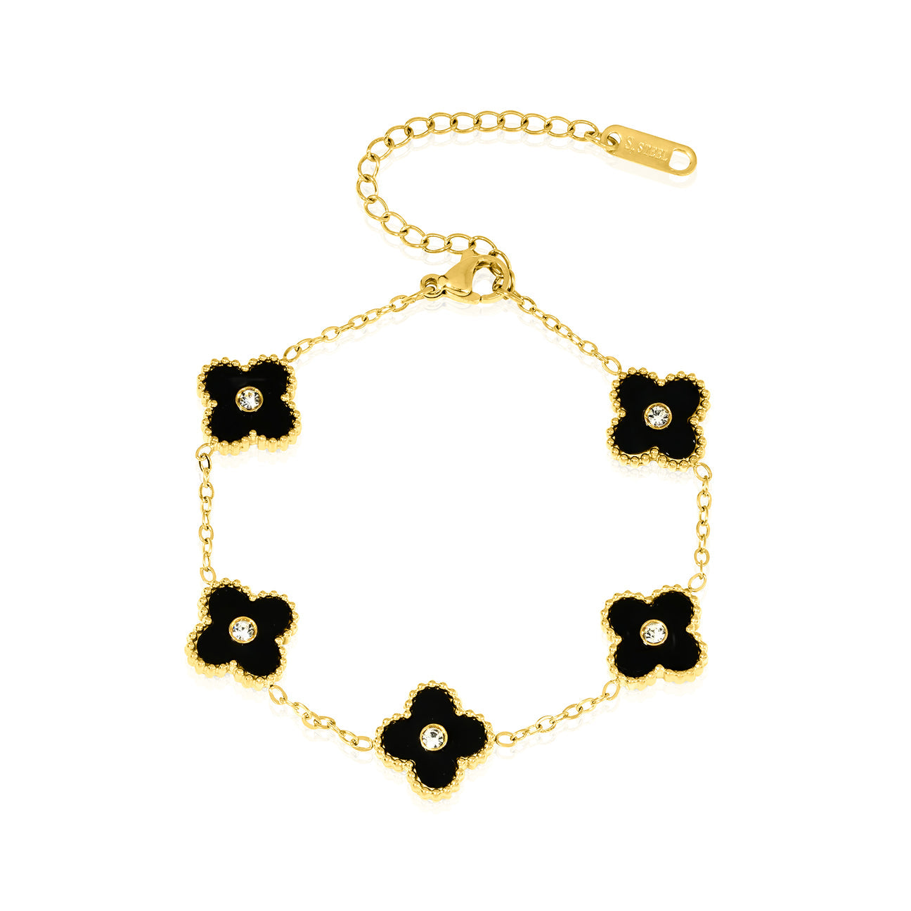 Black Clover Bracelet (Crystal) - Four Leaf Clover Bracelet