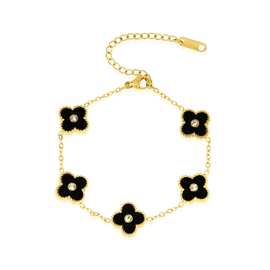Black Clover Bracelet (Crystal) - Four Leaf Clover Bracelet
