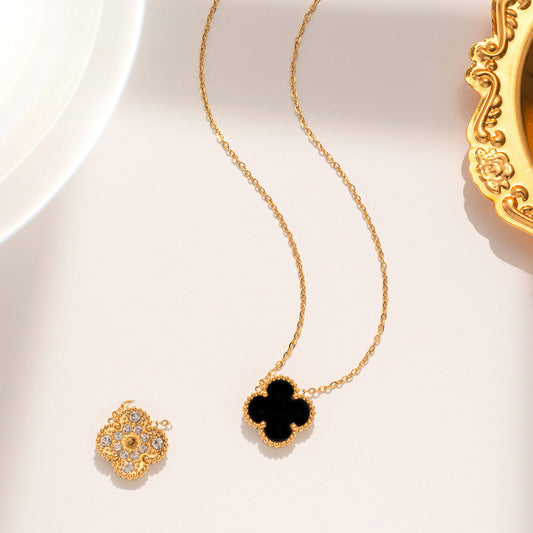 Black Crystal Clover Necklace