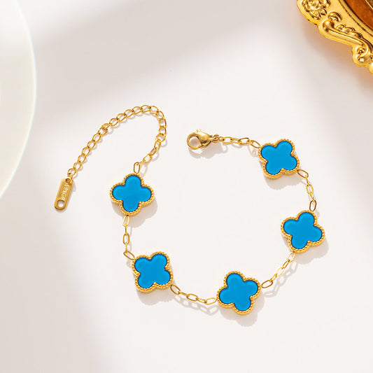 Blue Clover Bracelet - Four Leaf Clover Bracelet