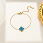 Blue Single Four Leaf Clover Bracelet, Gold Chain