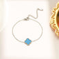 Blue Single Four Leaf clover bracelet, Silver Chain