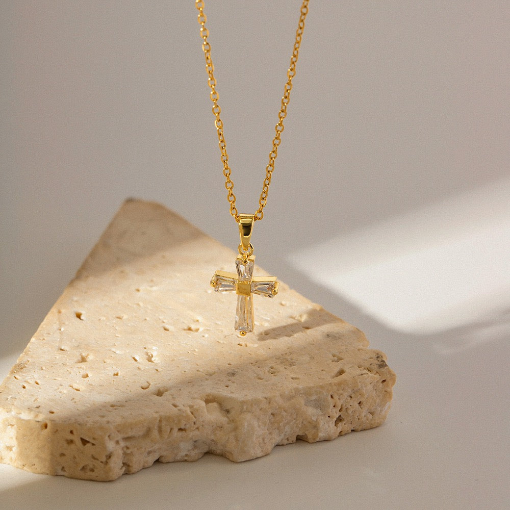 Clear Cross Necklace - Cubic Zirconia Necklace