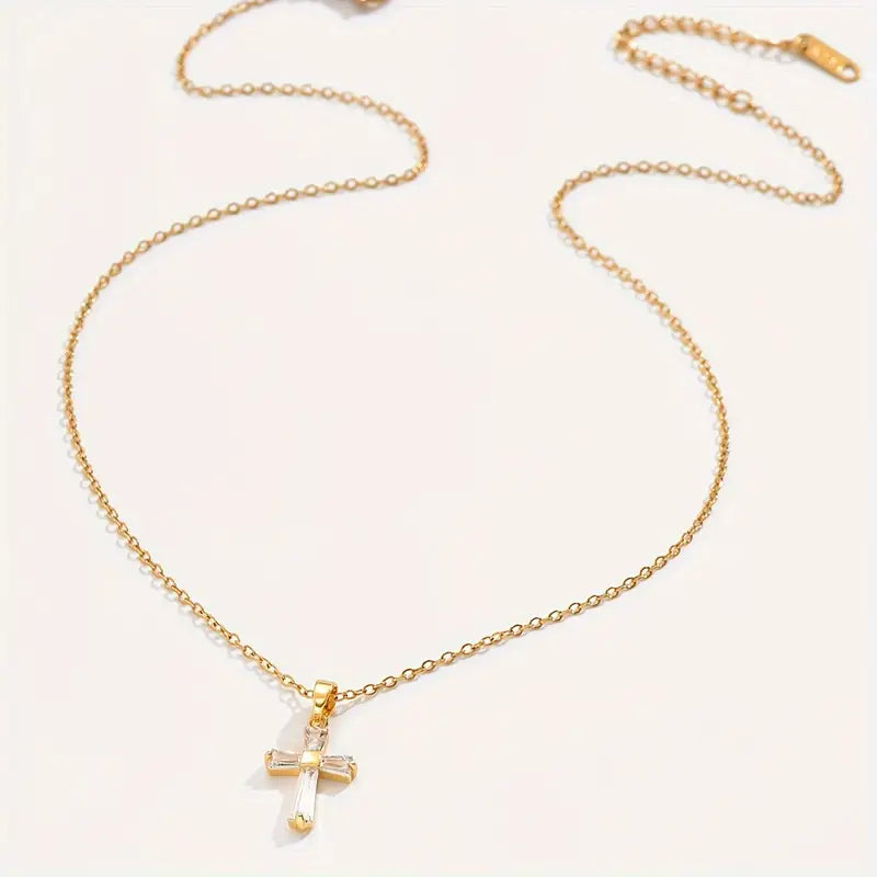 Clear Cross Necklace - Cubic Zirconia Necklace, white background