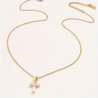 Clear Cross Necklace - Cubic Zirconia Necklace, white background