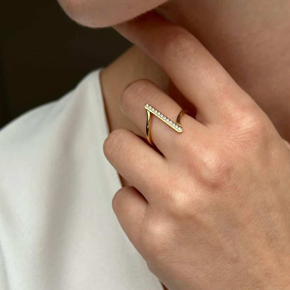 Gold Chunky Ring of Stability - Cubic Zirconia Crystal Ring