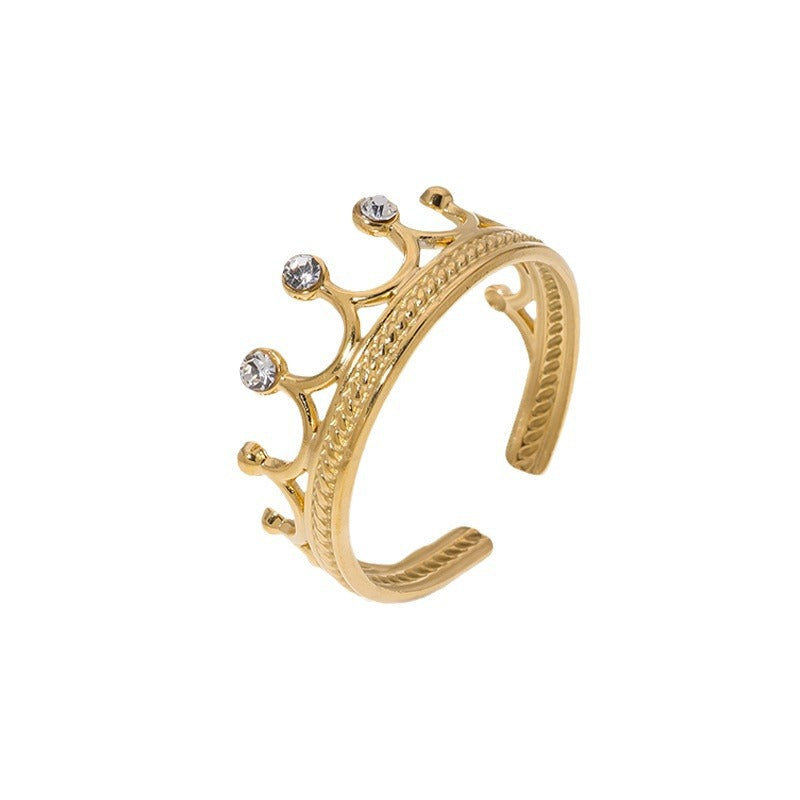 Gold Crown Ring - Cubic Zirconia Gold Ring, clear white background