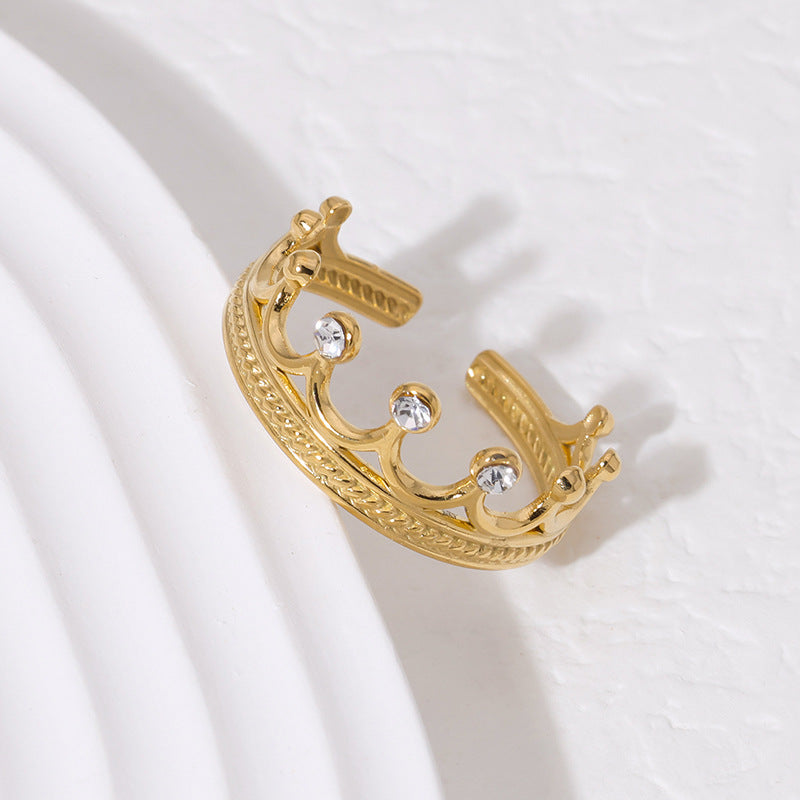 Gold Crown Ring - Cubic Zirconia Gold Ring, white background