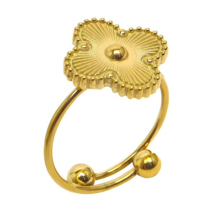 Gold Four Leaf Clover Ring - white background