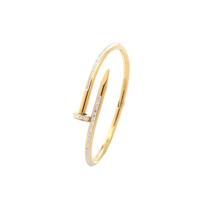 Gold Nail Bracelet with Crystals, floating on white background