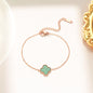 Green Single Four Leaf Clover Bracelet, Rose gold chain
