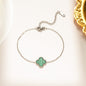 Green Single Four Leaf Clover Bracelet, Silver chain