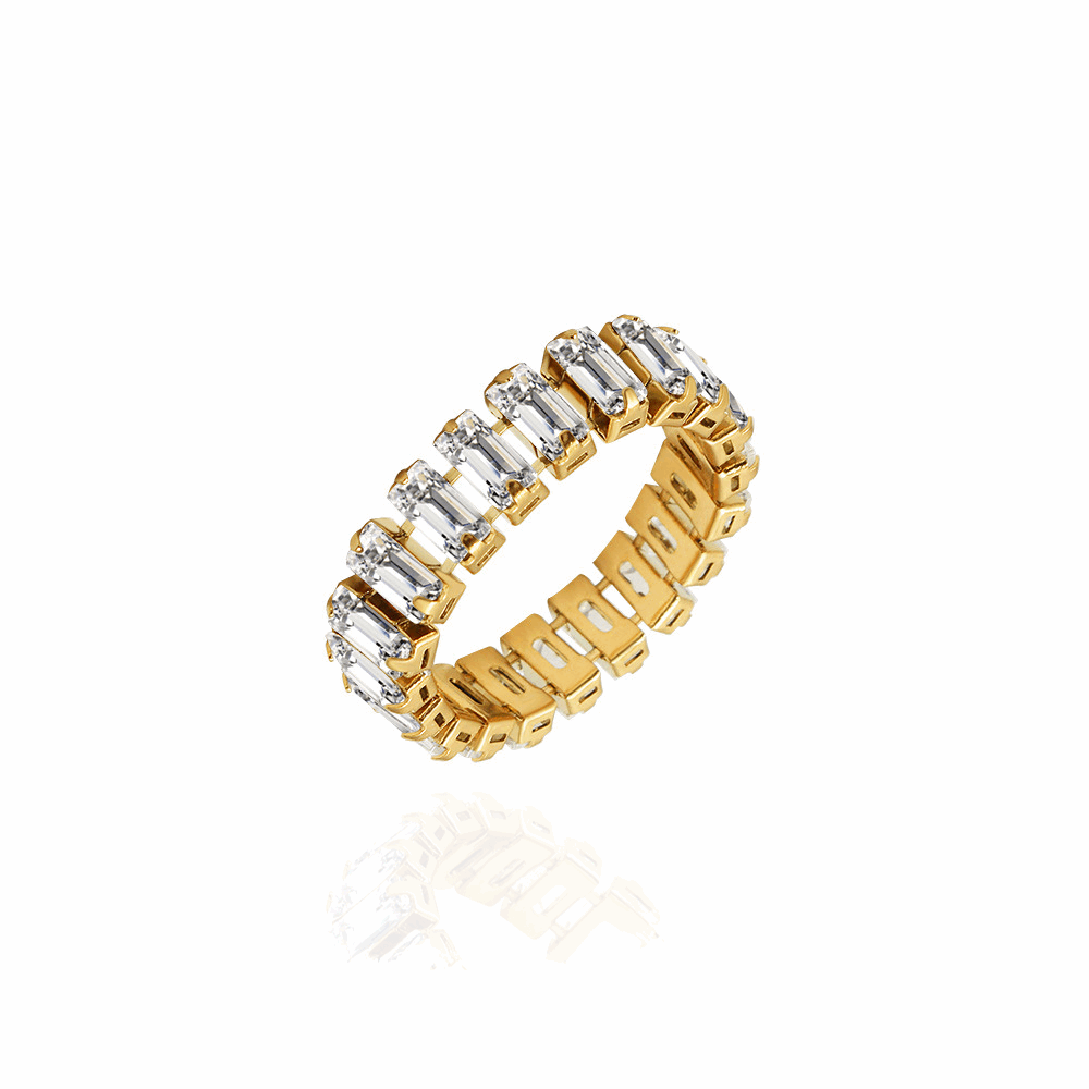 Lab Grown Emerald Cut Eternity Ring - Cubic Zirconia Ring, white background