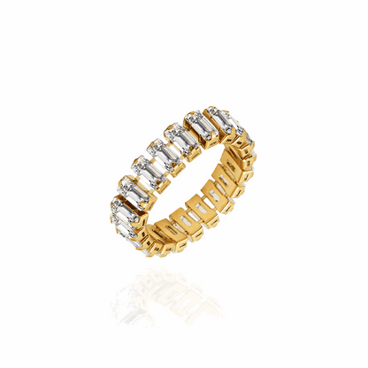 Lab Grown Emerald Cut Eternity Ring - Cubic Zirconia Ring, white background