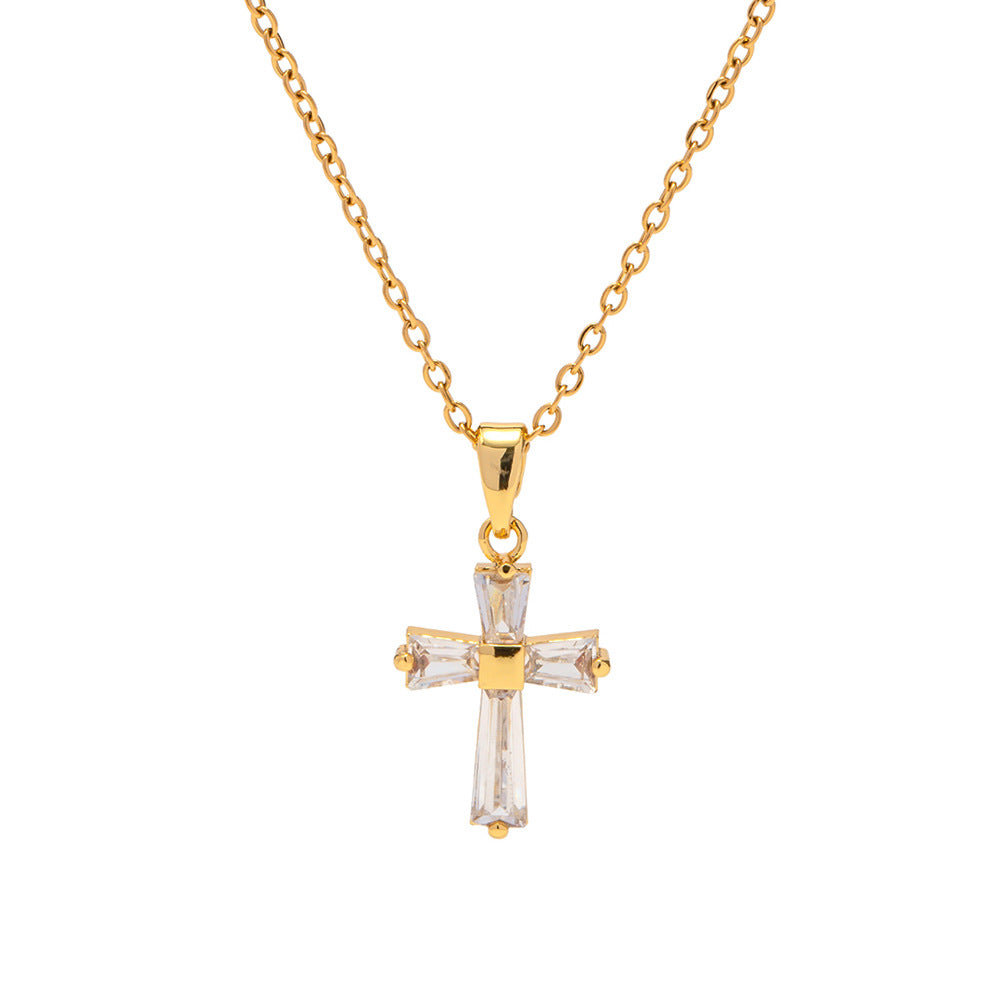 Crystal cross necklace, white background