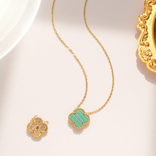 Green Crystal Clover Necklace - Single Crystal Clover Necklace - Clover Pendant Necklace