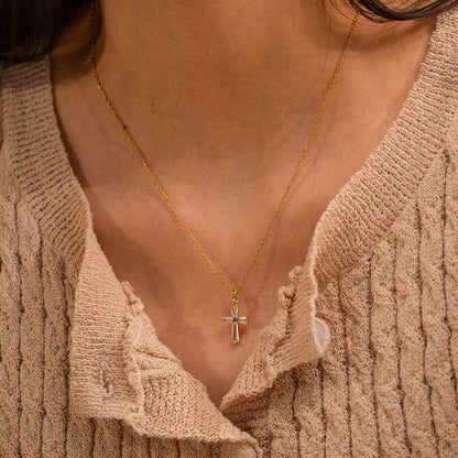 Crystal Cross Necklace around girls neck