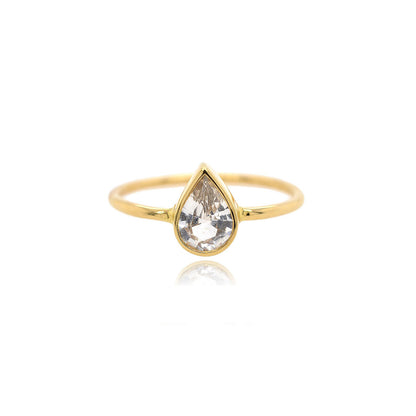 Pear Shaped Crystal Ring - Cubic Zirconia Gold Ring, white background