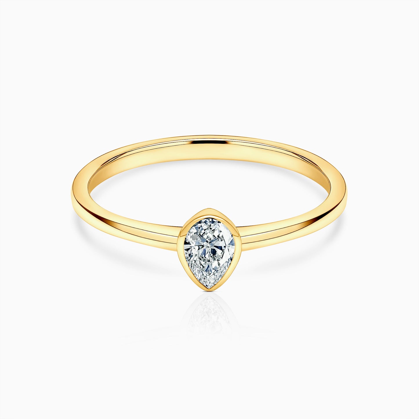 Pear Shaped Crystal Ring - Cubic Zirconia Gold Ring, white background closeup 2