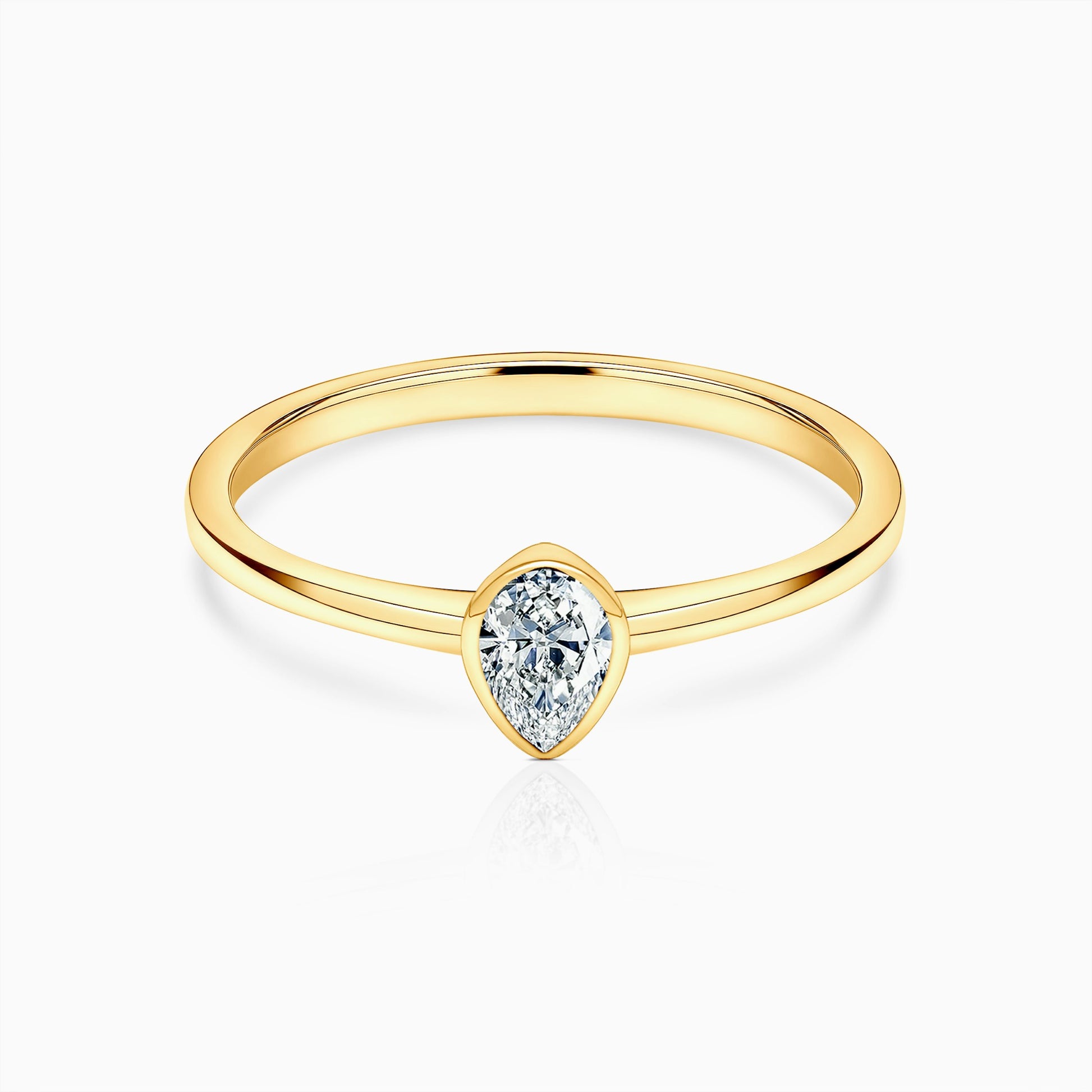 Pear Shaped Crystal Ring - Cubic Zirconia Gold Ring, white background closeup 2