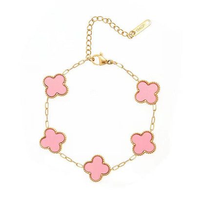 Pink Clover Bracelet - Four Leaf Clover Bracelet