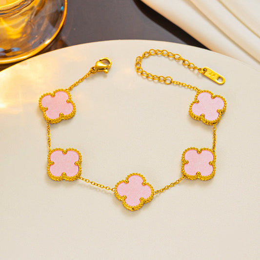 Pink Clover Bracelet - Four Leaf Clover Bracelet