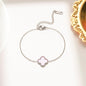 Pink single Four Leaf Clover Bracelet, Silver Chain