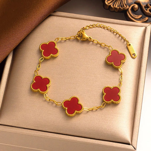 Red Clover Bracelet - Four Leaf Clover Bracelet