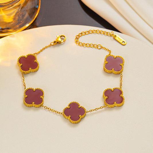 Red Clover Bracelet - Four Leaf Clover Bracelet