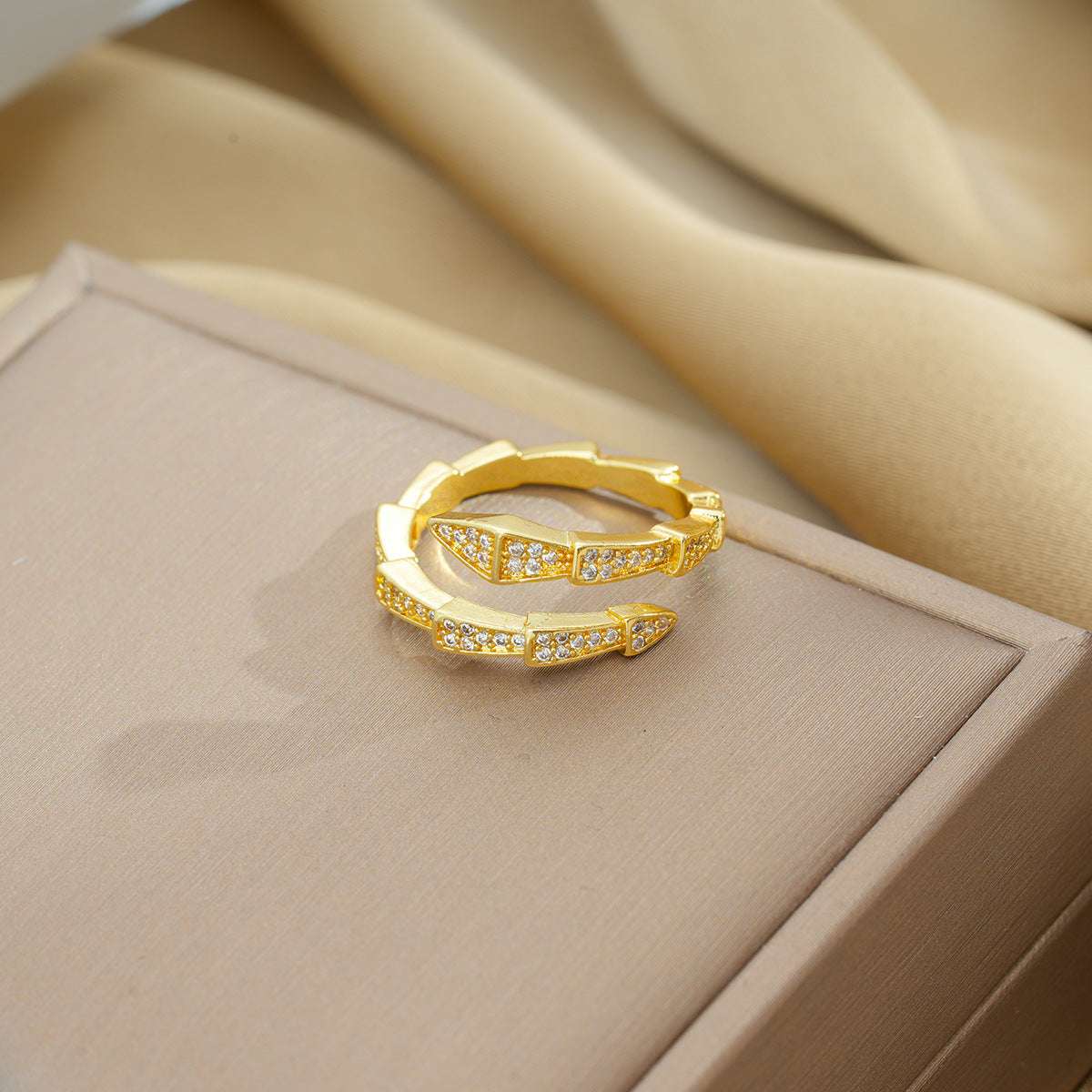 Serpent Ring - Gold Cubic Zirconia Snake Ring