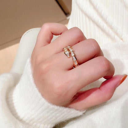 Serpent Ring - Gold Cubic Zirconia Snake Ring on finger