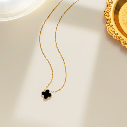 Single Black Clover Necklace - Clover pendant Necklace