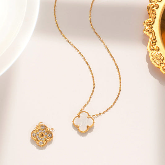 White Crystal Clover Necklace