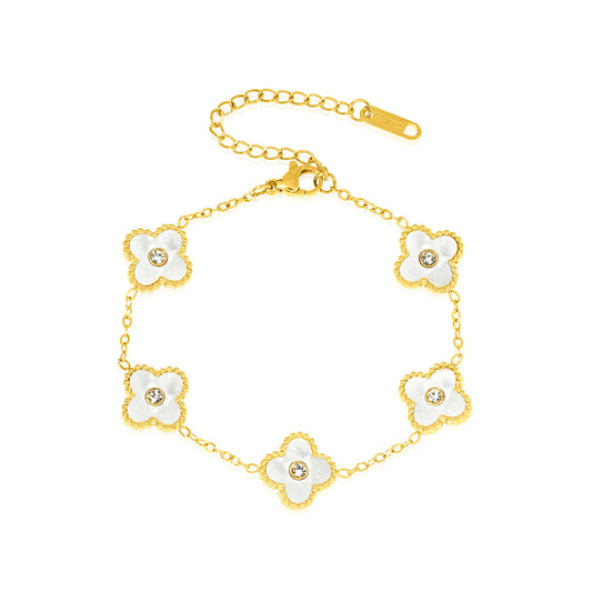 White Four Leaf Clover Bracelet (Crystal) - Five Clover Bracelet